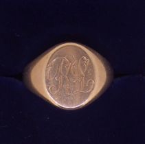 A 9 carat gold signet ring engraved monogram, 4.2g, size Q