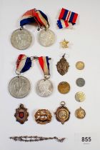 A Herefordshire army badge, various commemorative medals, silver medal etc.