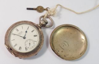 A Waltham silver plated keyless wind 'American' pocket watch and key