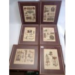 A set of six various patent engravings by J Pass including Fire Engine, Water Mills, Magnetism