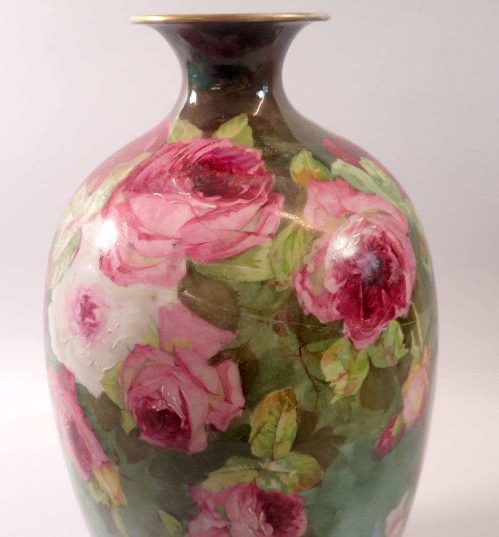 A Limoges Art China Co Ltd large vase decorated roses - repaired, 36cm - Bild 2 aus 2