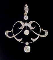 An Art Nouveau white and yellow gold diamond set openwork pendant, 4.4g, 4 x 3.8cm