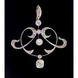 An Art Nouveau white and yellow gold diamond set openwork pendant, 4.4g, 4 x 3.8cm