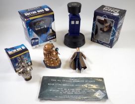 A group of Dr Who collectables including darlek, figures and Tardis etc.