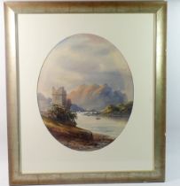 E Earp - 19th century watercolour lake scene with castle and mountains, signed , 39 x 31cm