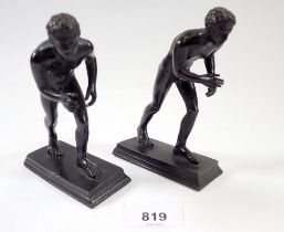 A pair of bronze Grecian style naked athletes, 12.5cm tall