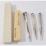 Two sterling silver Yard O Led 'Lette'pencils and box and a silver plated Eversharp one and box