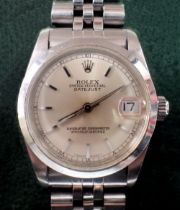 A Rolex Oyster Perpetual Date Just gentleman's wrist watch with stainless steel surround and