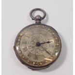 A continental 19th century white metal fob watch with engraved inlaid dial by William Kibble