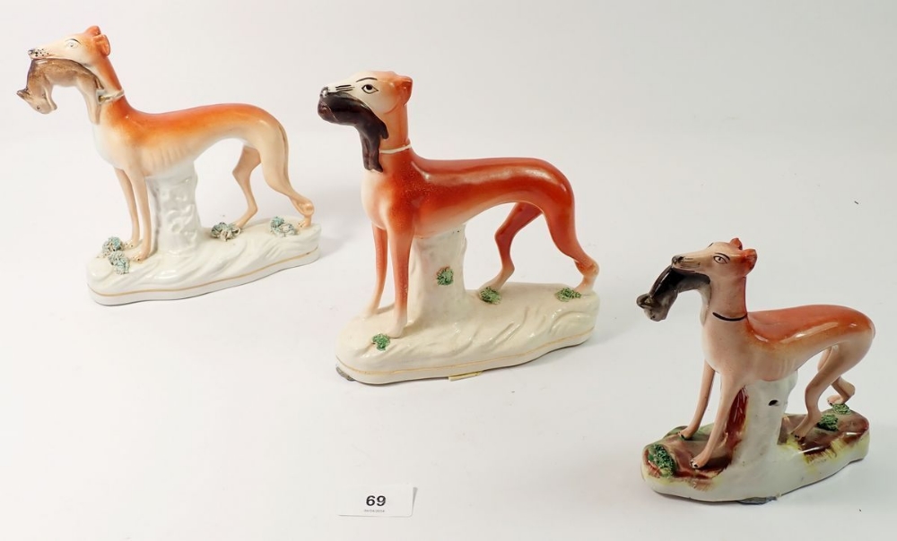 Three Victorian Staffordshire greyhounds