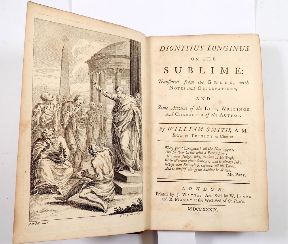 Dionysius Longinus on the Subline translated from the Greek by William Smith 1739 - Image 2 of 3