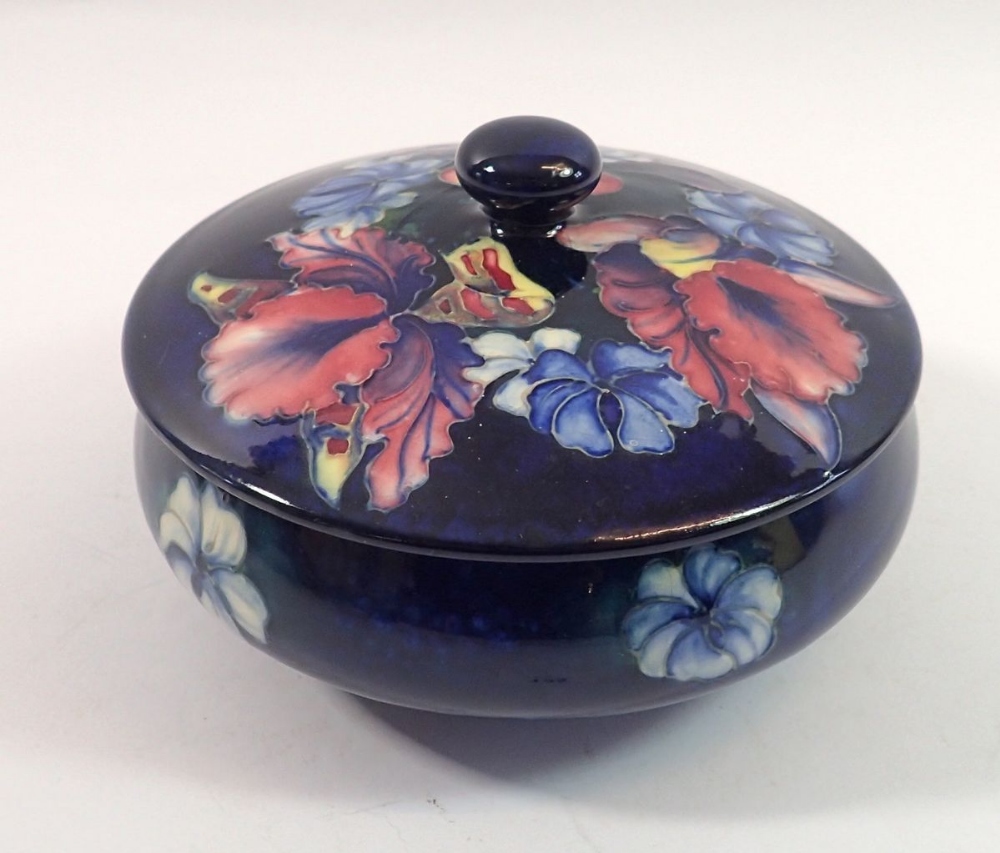 A Moorcroft Iris powder bowl with paper label, 14.5cm diameter