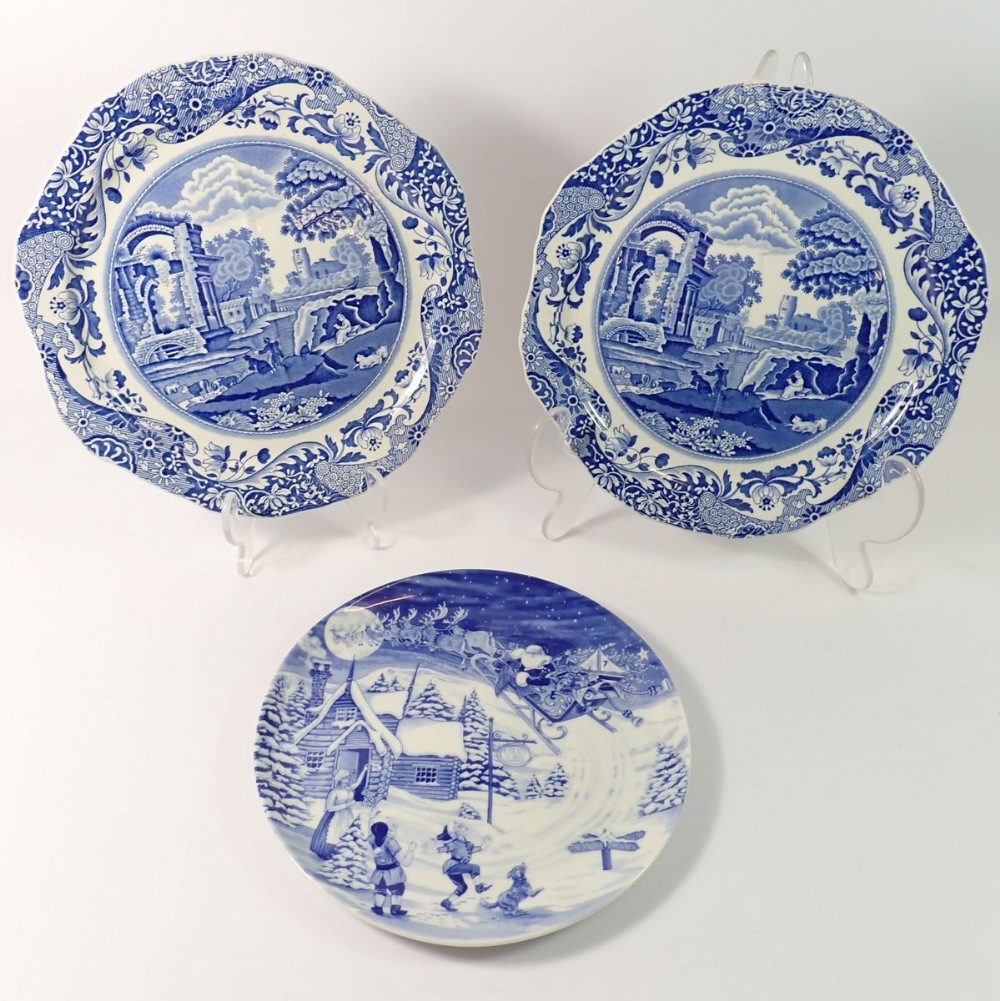 A pair of Spode Italian sandwich plates, 25.5cm diameter and a Santa plate