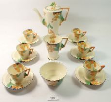A Burleigh Ware Meadowland Art Deco coffee set comprising coffee pot, six cups and saucers, sugar