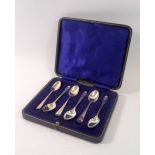 A set of six silver coffee spoons with frilled edge bowls, London 1885, cased