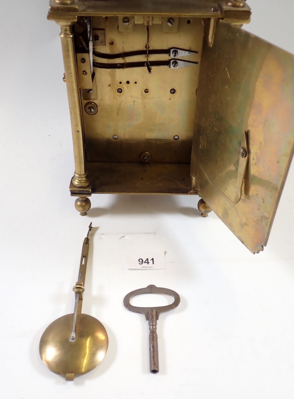 A 19th century brass lantern clock with two train movement, 39cm tall - Image 5 of 5
