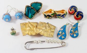 Six pairs of vintage costume earrings
