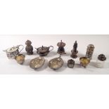 A collection of eight various silver cruets including salts, peppers and mustard plus an Indian