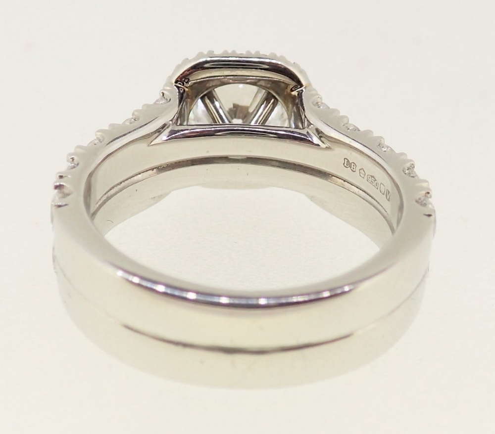 A fine modern platinum ring set brilliant cut diamond within diamond surround, the band half set - Image 4 of 6