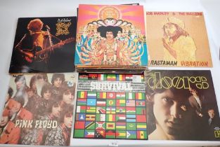 A group of vinyl records mainly rock including David Bowie, Bob Dylan, Pink Floyd etc.