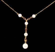 A 9 carat gold pendant set pearls, citrines and garnet, drop 3cm, 2g