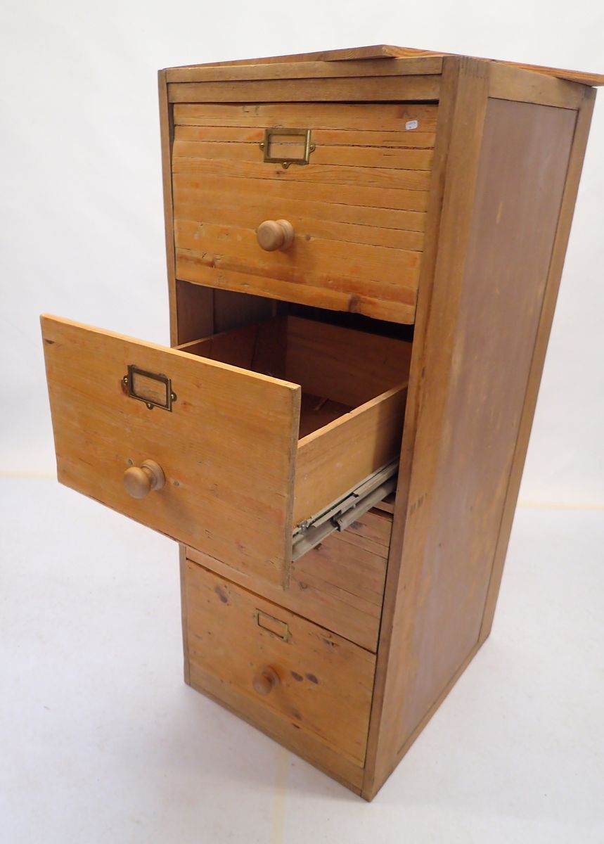 A Victorian pine filing cabinet, 132cm tall x 52cm wide x 65cm deep, replacement top - Image 3 of 4