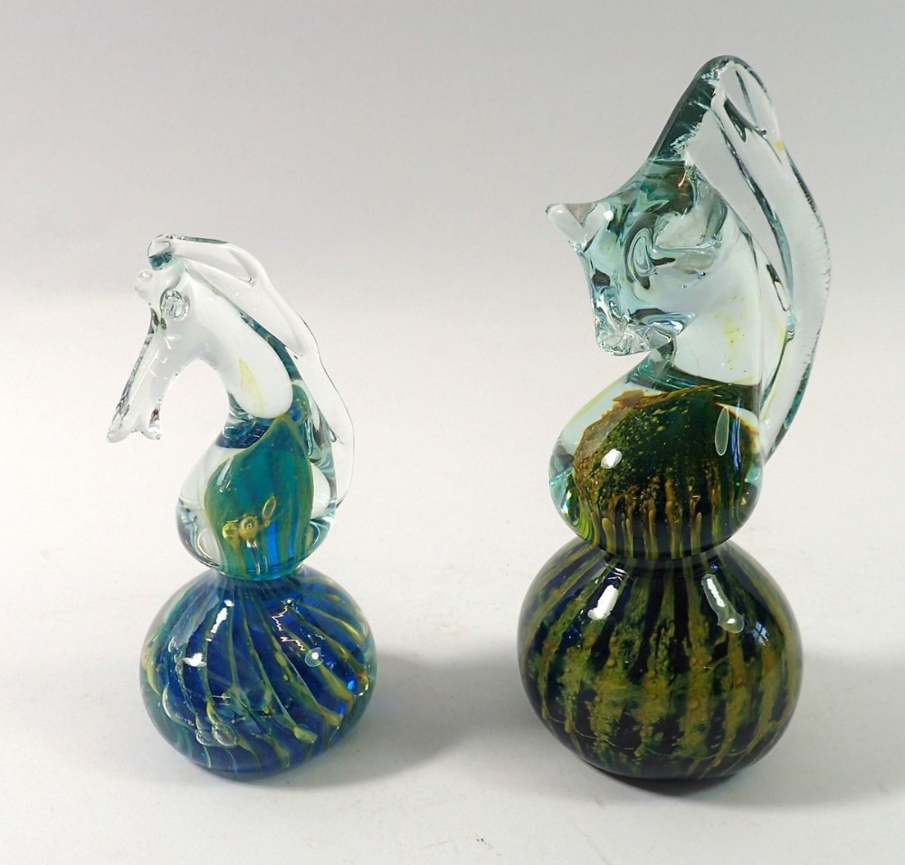 Two Medina seahorse paperweights, tallest 15.5cm