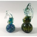 Two Medina seahorse paperweights, tallest 15.5cm