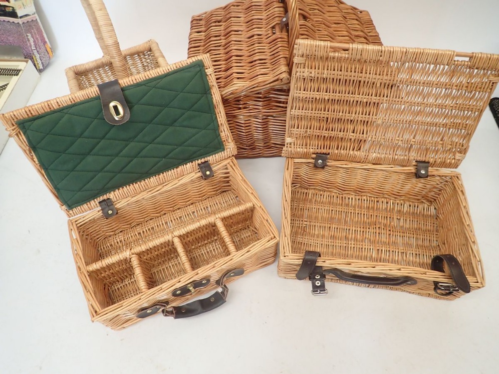 Three wicker picnic baskets and a wicker basket with handle - Image 2 of 2