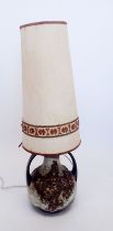 A large West German style 1960's pottery lamp with tall shade, 94cm high