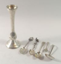 A silver bud vase, Birmingham 1973 and a small collection of silver cutlery, 152g total weight