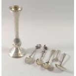 A silver bud vase, Birmingham 1973 and a small collection of silver cutlery, 152g total weight