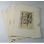 Five etchings by Harry A Adnitt of Manchester Grammar School, unframed