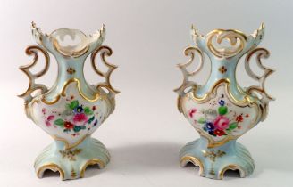 A pair of late 19th century Rockingham style vases painted floral reserves, 17cm, one a/f