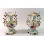 A pair of late 19th century Rockingham style vases painted floral reserves, 17cm, one a/f