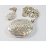 Two engraved silver lockets, largest 5.2cm and one silver chain