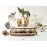 A group of animal ceramics including a Sylvac lamb, donkeys, owls etc.