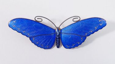 A Norwegian silver large blue enamel butterfly brooch by Marius Hammer, 8.6cm wide, 19.5g