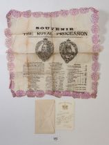 A 1902 Souvenir of the Royal Procession on crepe paper together with a card souvenir of Coronation