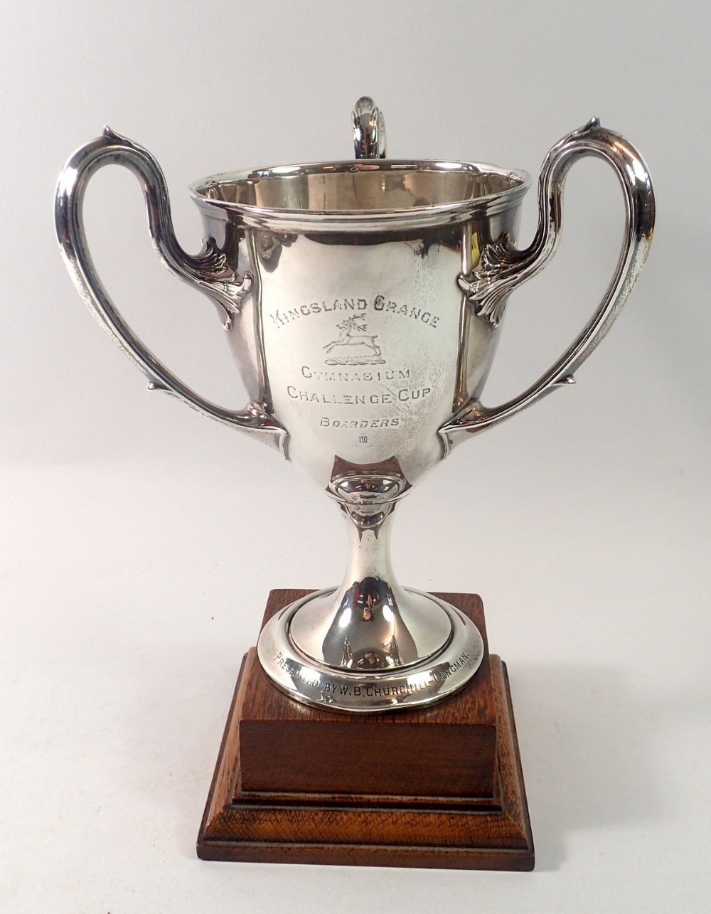 A silver three handled Art Nouveau trophy cup, 'Kingsland Grand Gymnasium Cup', engraved names,