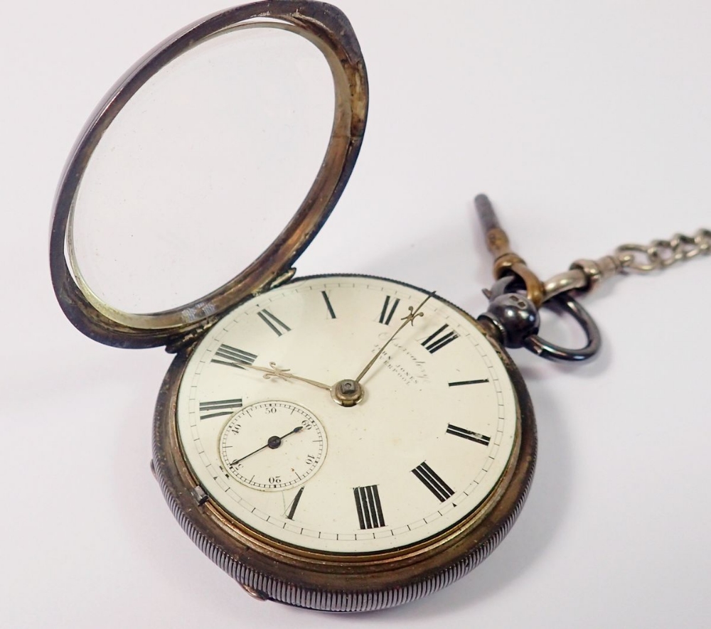 A silver pocket watch and chain in working order - Observatory, Jelin Johns, Liverpool, Chester 1899 - Image 2 of 6