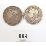 Two George IV 1821 silver crowns