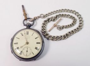 A silver pocket watch and chain in working order - Observatory, Jelin Johns, Liverpool, Chester 1899