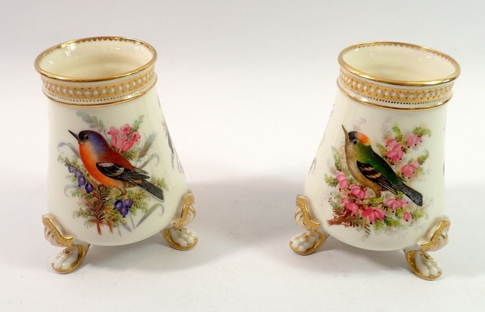 A pair of Royal Worcester vases painted birds in sprays of flowers and berries, by John Hopewell - Image 2 of 5