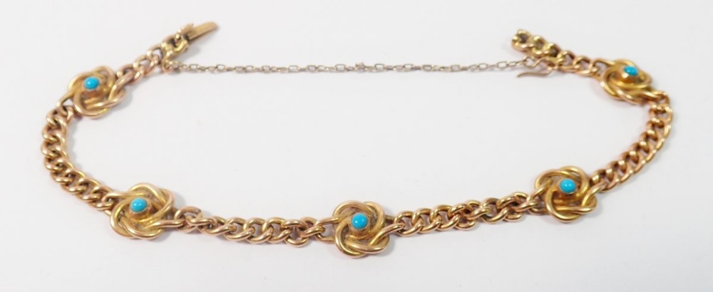 A 15 carat gold chain link bracelet set turquoise, 9.2g - Image 3 of 3