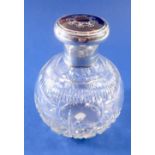 A Victorian cut glass scent bottle with silver and tortoiseshell hinged lid, including original