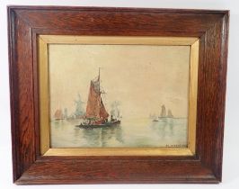 M Tiffin - Dutch oil on board marine scene with yachts and windmills, signed and dated 1916, 26 x