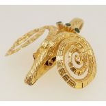 A 1970's rams head pendant in 18 carat gold, 4.5cm long