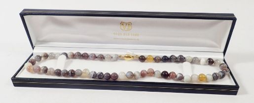 A Victoria James grey agate bead necklace with 9 carat gold clasp and original box