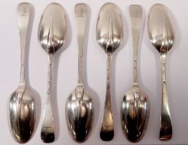 A set of six Britannia silver rat tail tablespoons by Nathaniel Roe, London 1710-1717, 366g